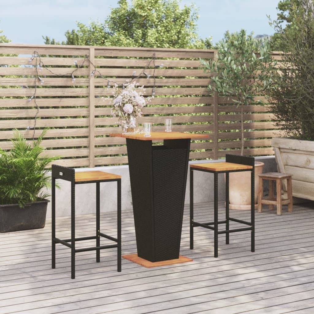 3-Tlg. Gartenbar-Set Poly Rattan & Massivholz Akazie