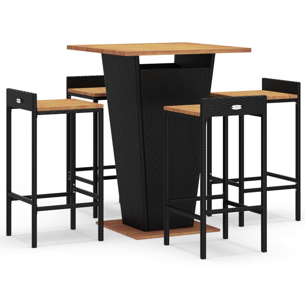 5-Tlg. Gartenbar-Set Poly Rattan & Massivholz Akazie