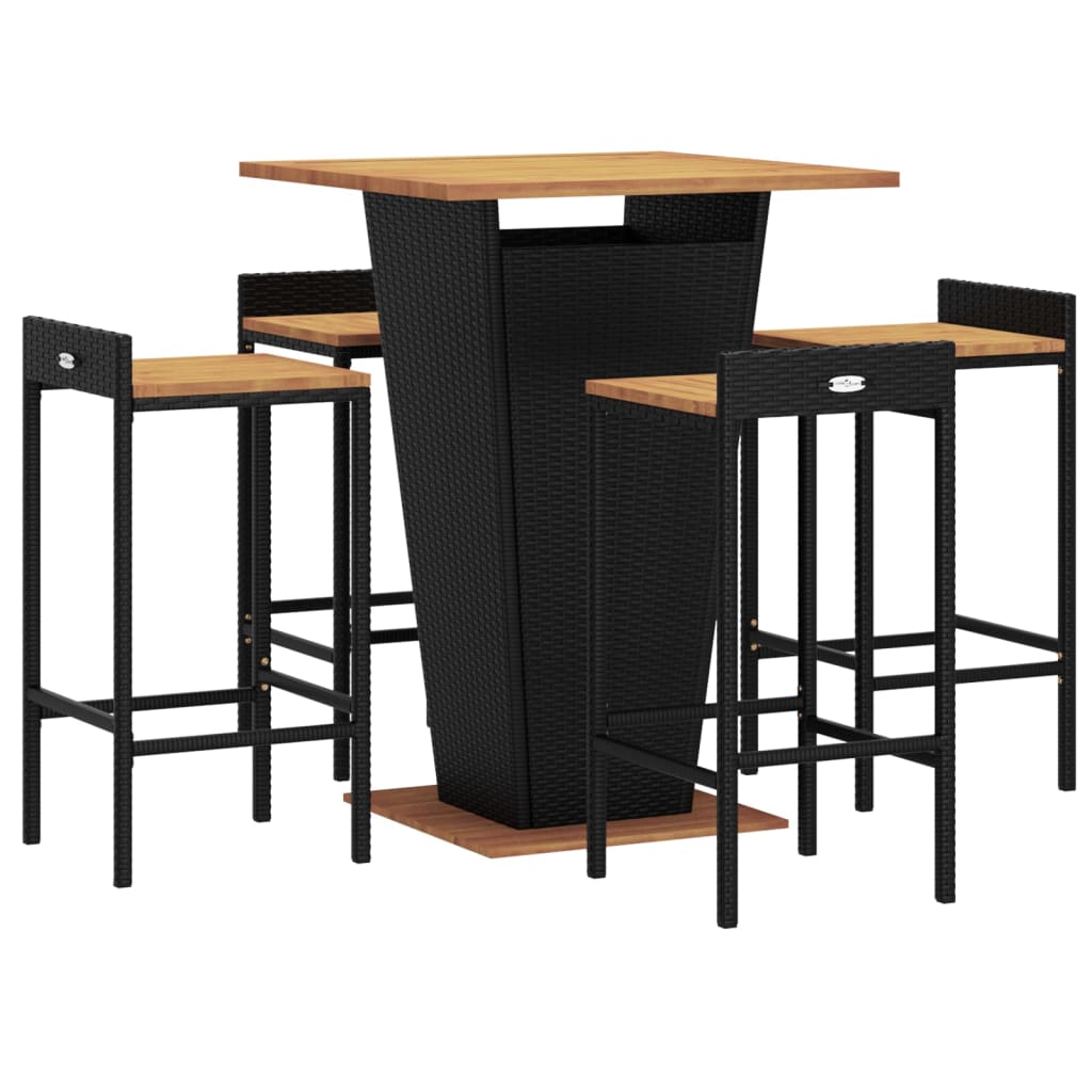 5-Tlg. Gartenbar-Set Poly Rattan & Massivholz Akazie