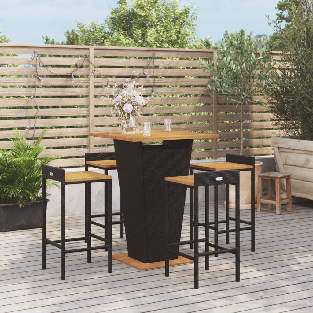 5-Tlg. Gartenbar-Set Poly Rattan & Massivholz Akazie