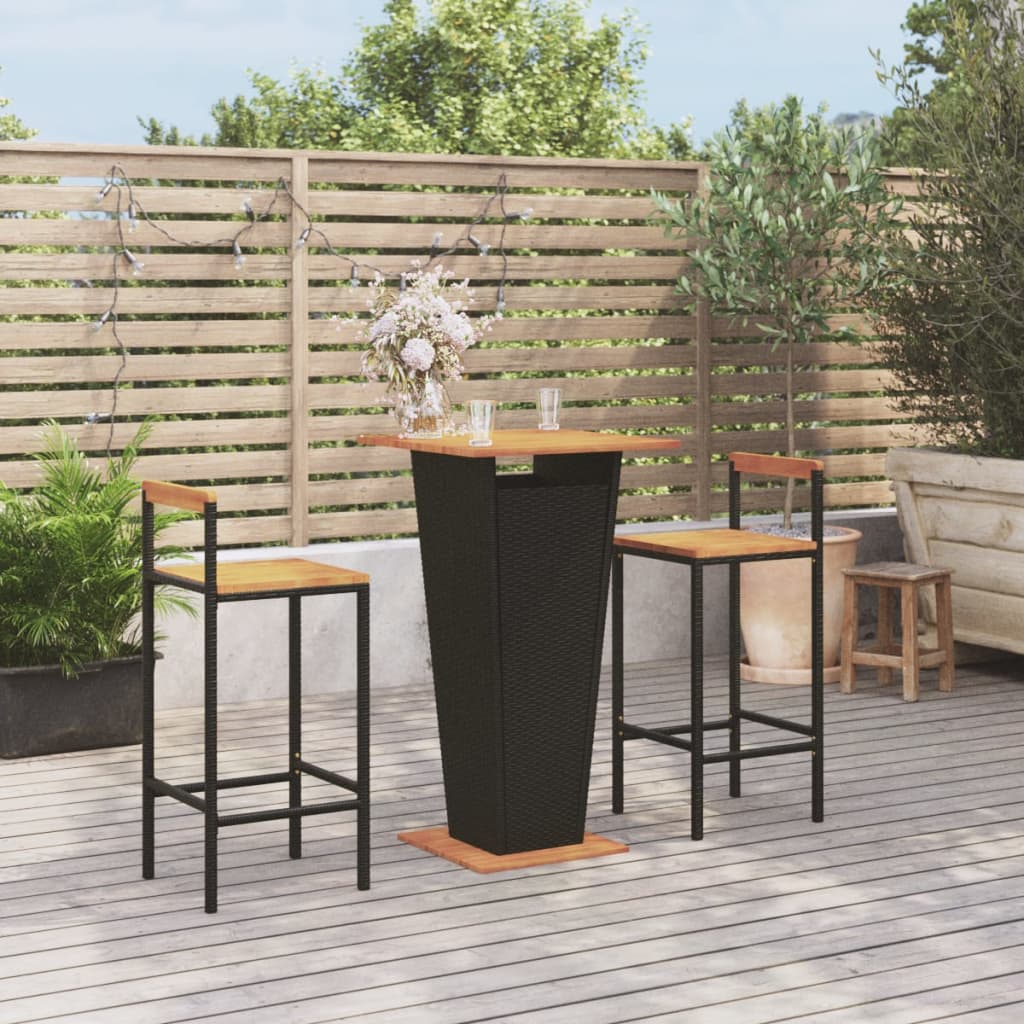 3-Tlg. Gartenbar-Set Poly Rattan & Massivholz Akazie