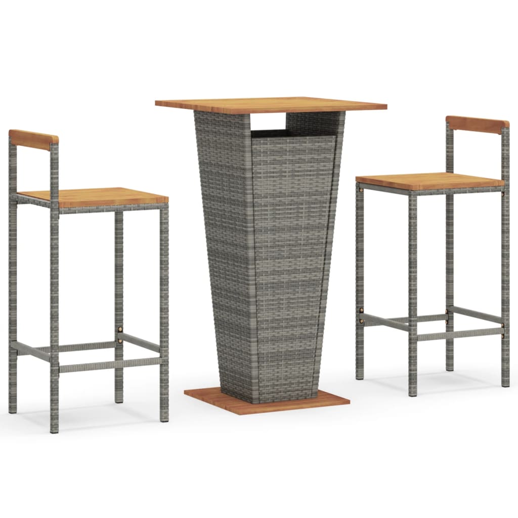 3-Tlg. Gartenbar-Set Poly Rattan & Massivholz Akazie