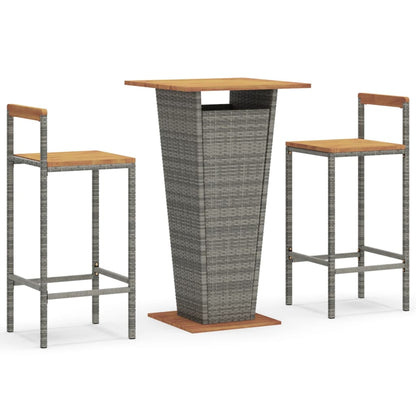 3-Tlg. Gartenbar-Set Poly Rattan & Massivholz Akazie