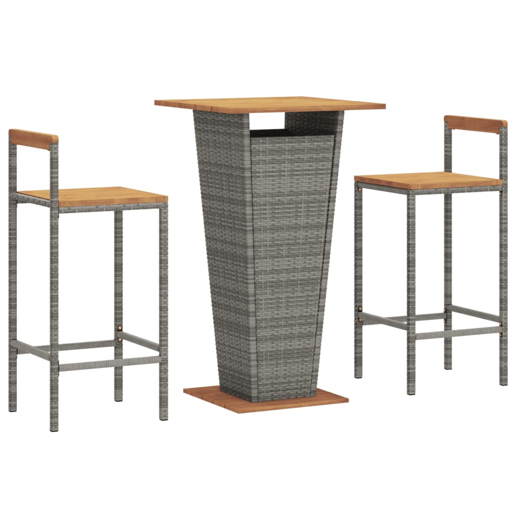 3-Tlg. Gartenbar-Set Poly Rattan & Massivholz Akazie