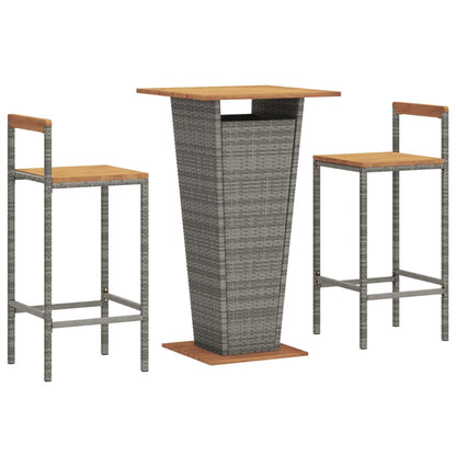 3-Tlg. Gartenbar-Set Poly Rattan & Massivholz Akazie