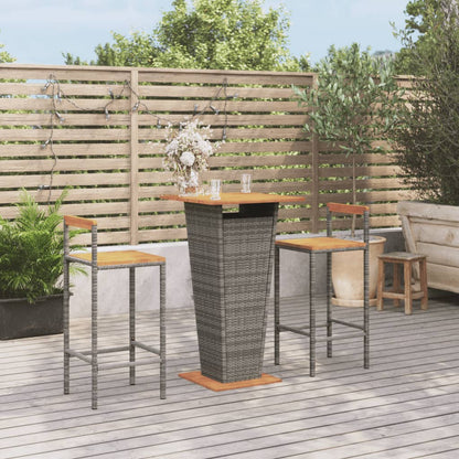 3-Tlg. Gartenbar-Set Poly Rattan & Massivholz Akazie