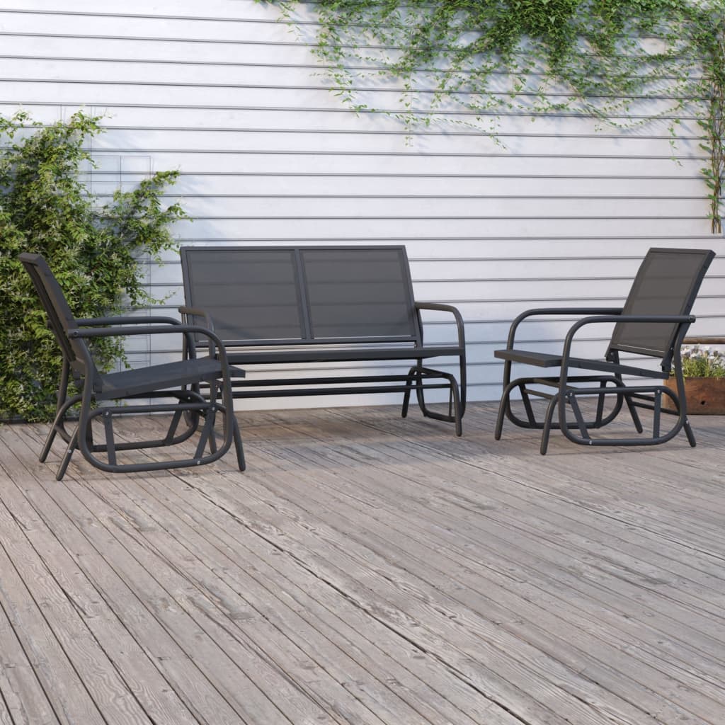 3-Tlg. Garten-Lounge-Set Schaukel Textilene Und Stahl