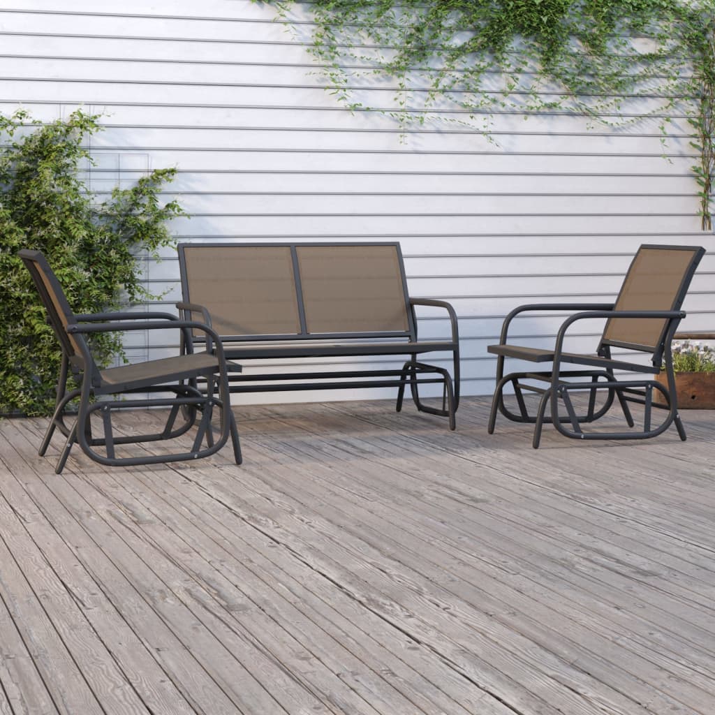 3-Tlg. Garten-Lounge-Set Schaukel Textilene Und Stahl