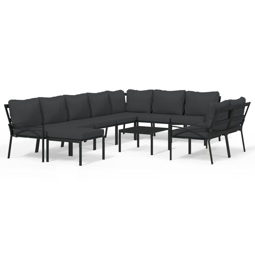 11-Tlg. Garten-Lounge-Set Mit En Kissen Stahl
