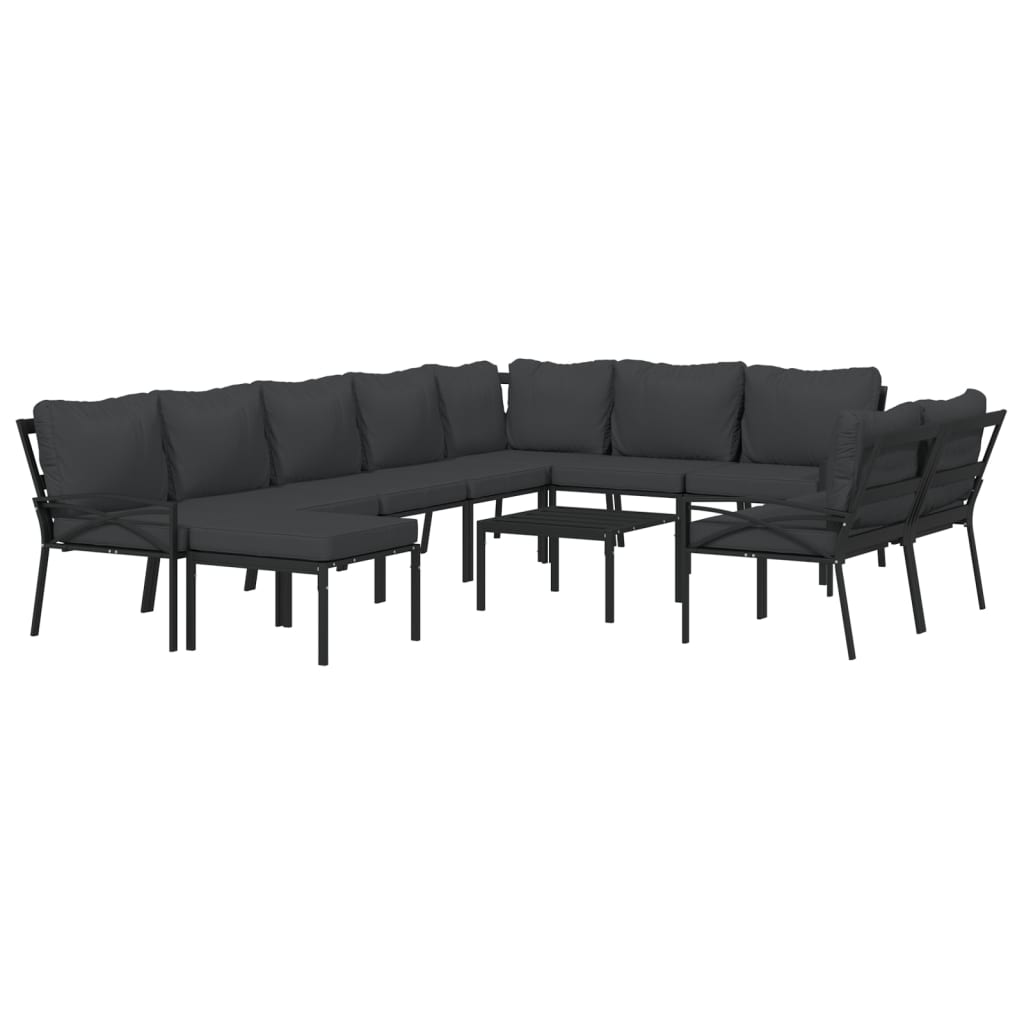 11-Tlg. Garten-Lounge-Set Mit En Kissen Stahl