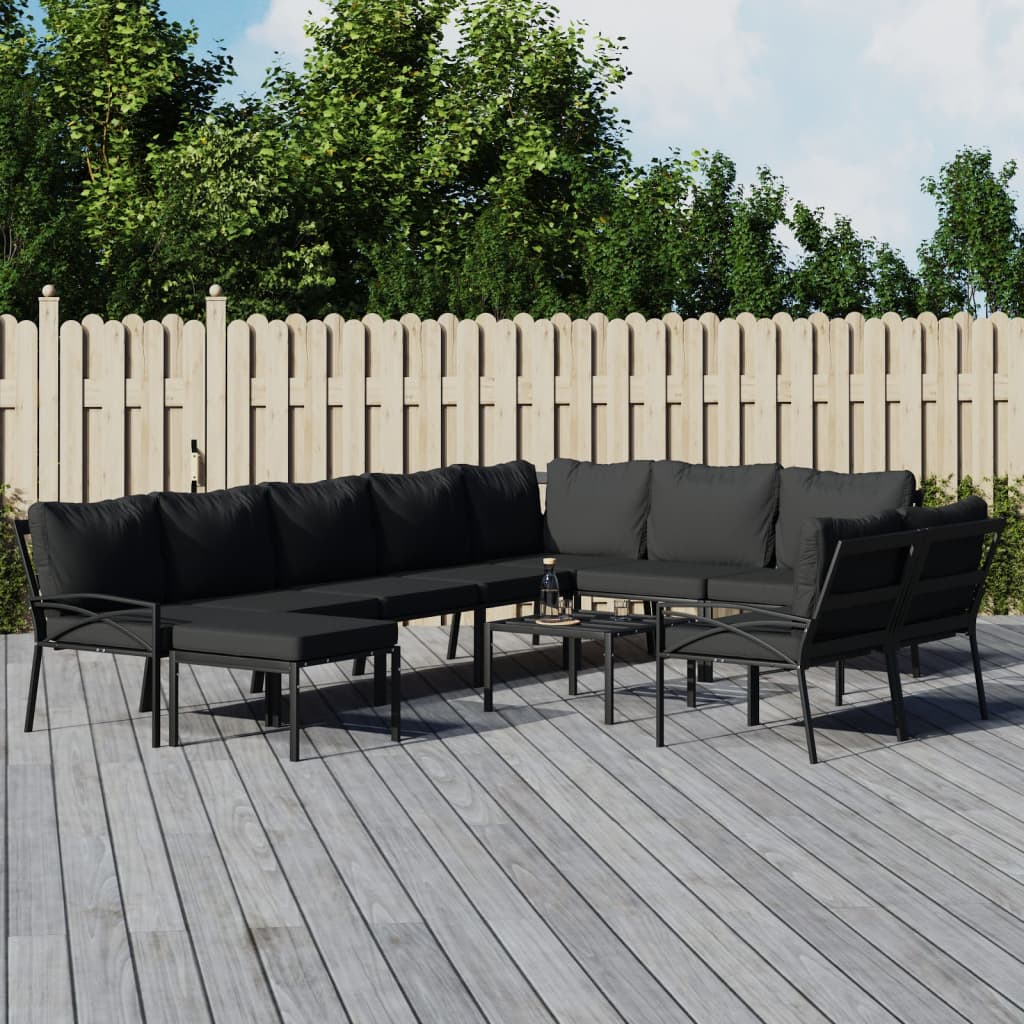 11-Tlg. Garten-Lounge-Set Mit En Kissen Stahl