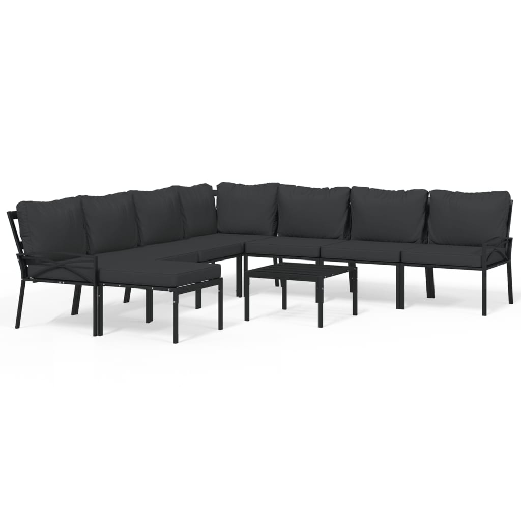 9-Tlg. Garten-Lounge-Set Mit En Kissen Stahl