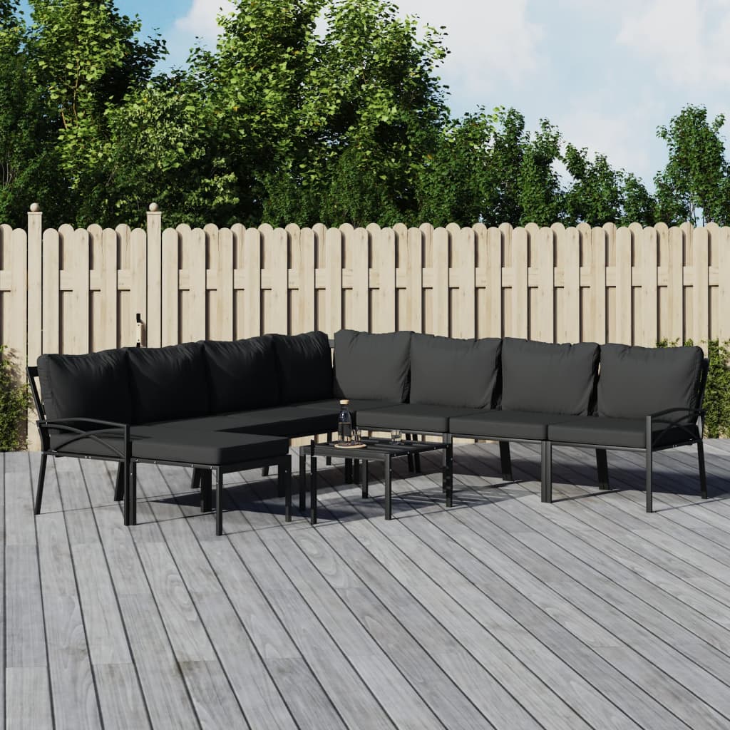 9-Tlg. Garten-Lounge-Set Mit En Kissen Stahl