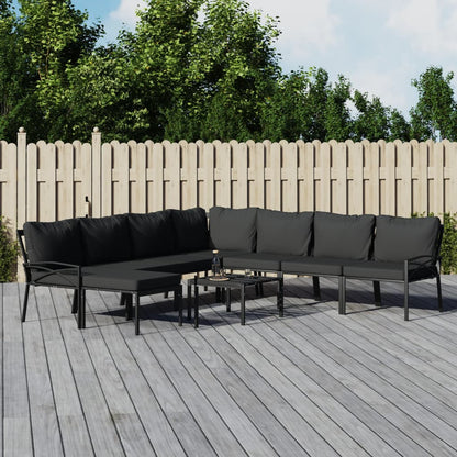 9-Tlg. Garten-Lounge-Set Mit En Kissen Stahl