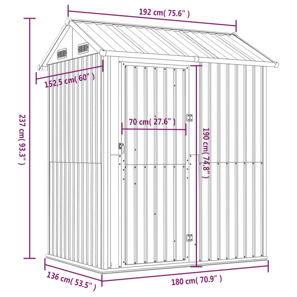 Gartenhaus 192X152,5X237 Cm Verzinkter Stahl