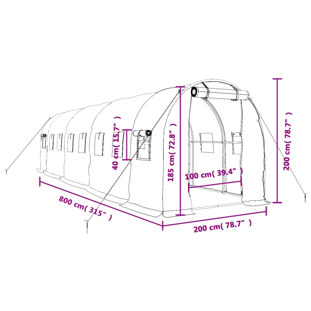 Gewächshaus Mit Stahlrahmen 16 M² 8X2X2 M