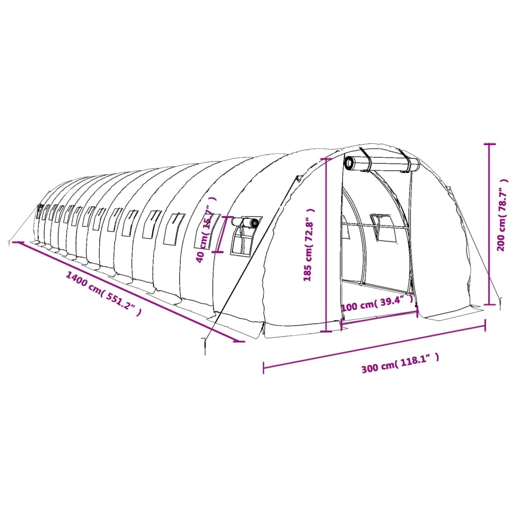 Gewächshaus Mit Stahlrahmen 42 M² 14X3X2 M