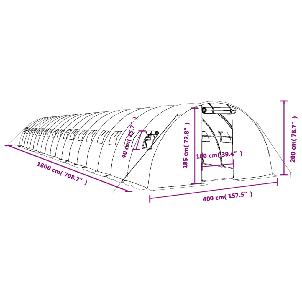 Gewächshaus Mit Stahlrahmen 72 M² 18X4X2 M