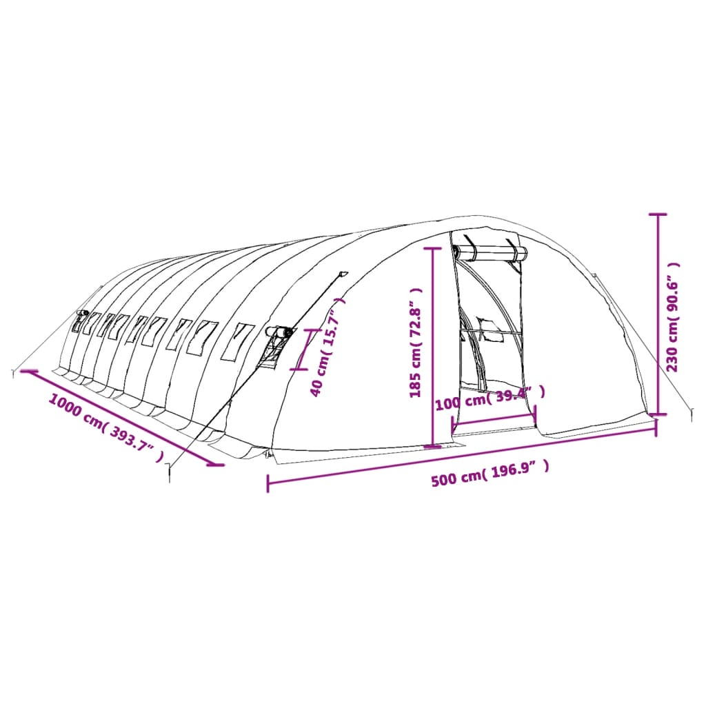 Gewächshaus Mit Stahlrahmen 50 M² 10X5X2,3 M