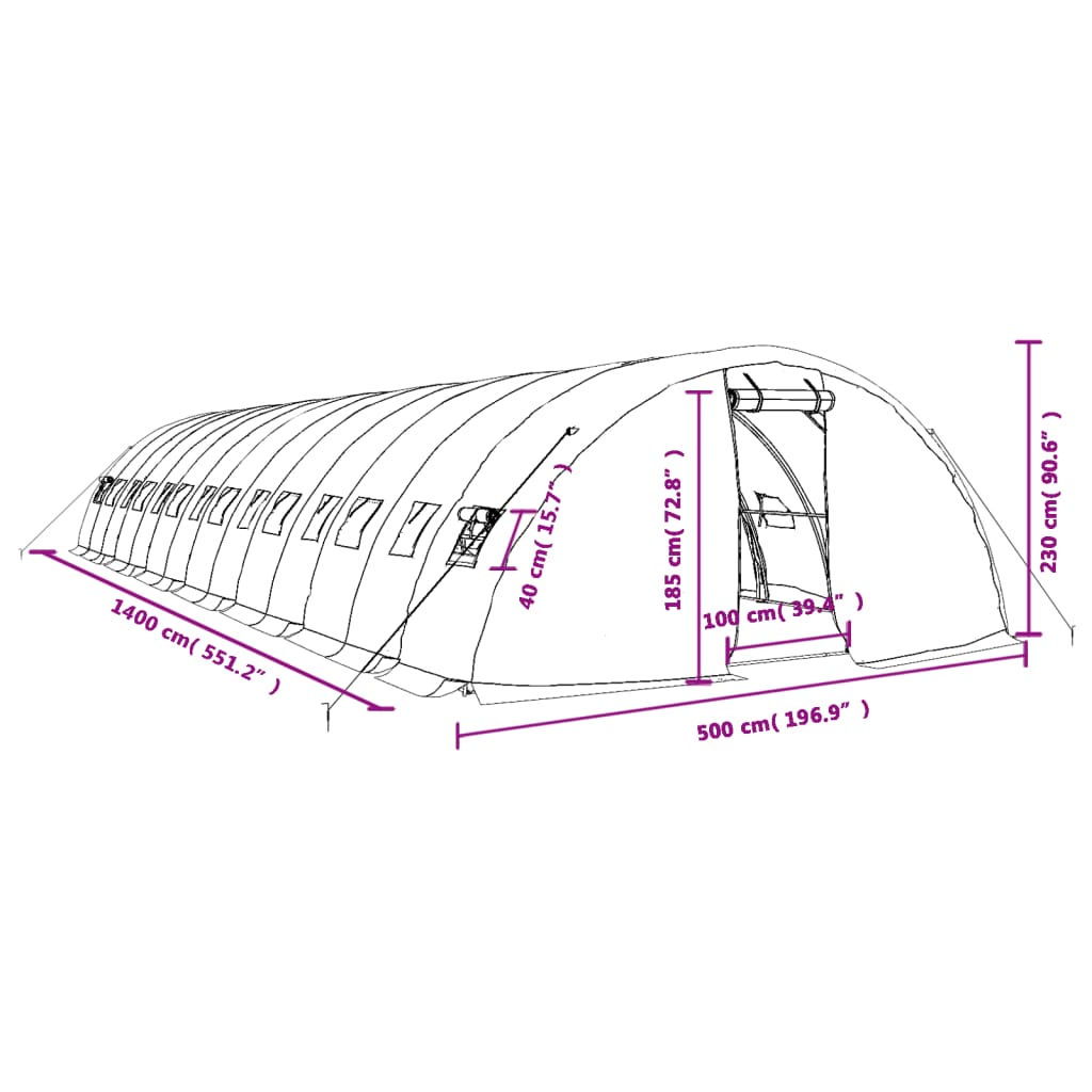 Gewächshaus Mit Stahlrahmen 70 M² 14X5X2,3 M