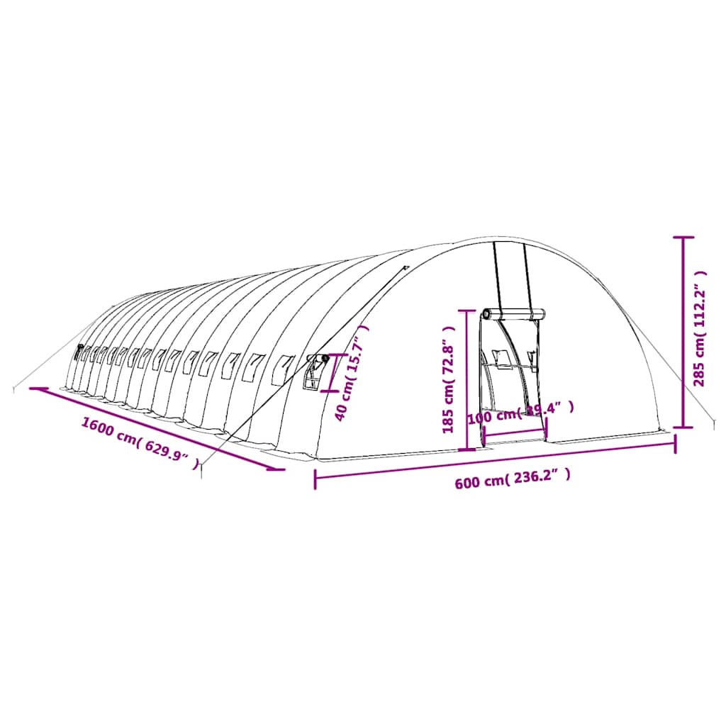 Gewächshaus Mit Stahlrahmen 96 M² 16X6X2,85 M