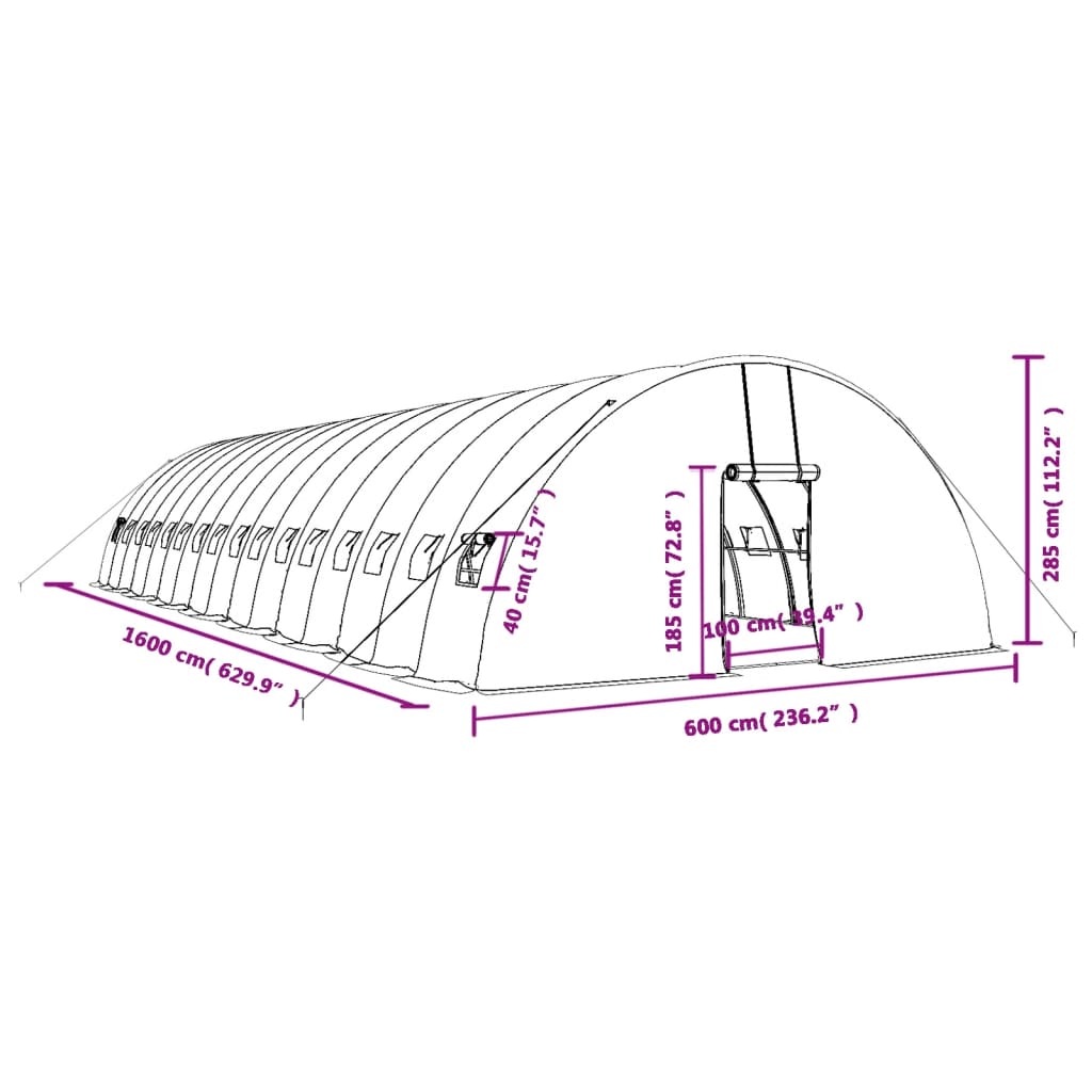 Gewächshaus Mit Stahlrahmen 96 M² 16X6X2,85 M