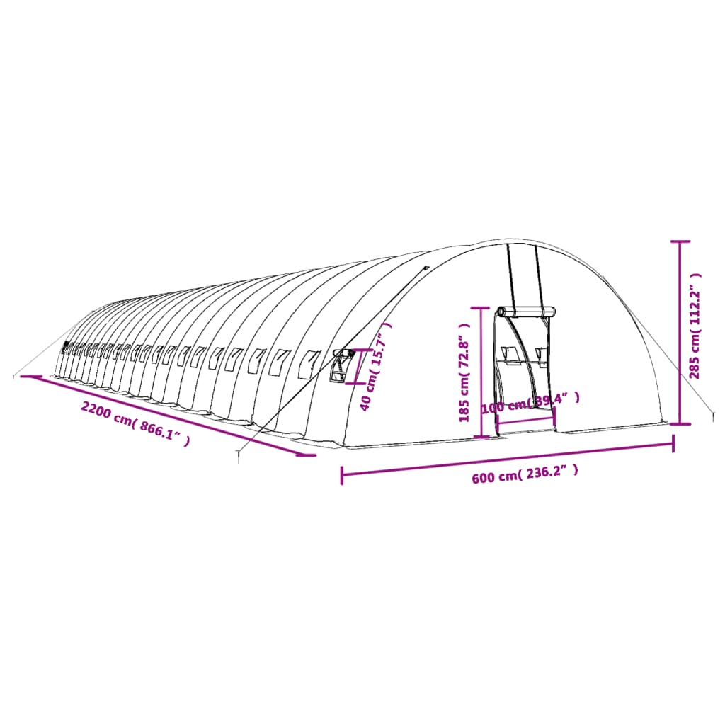 Gewächshaus Mit Stahlrahmen 132 M² 22X6X2,85 M