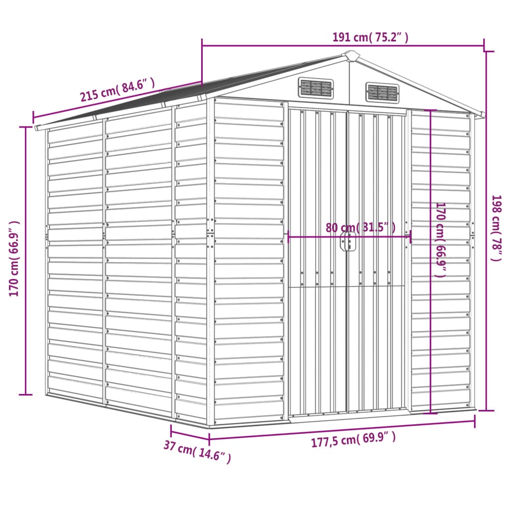 Gartenhaus 191 X 215 X 198 Cm Verzinkter Stahl