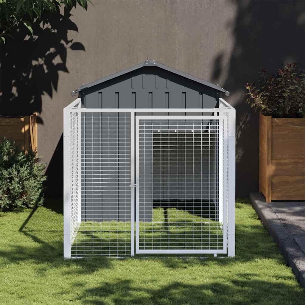 Hundehütte Mit Auslauf 117X201X123Cm Verzinkter Stahl