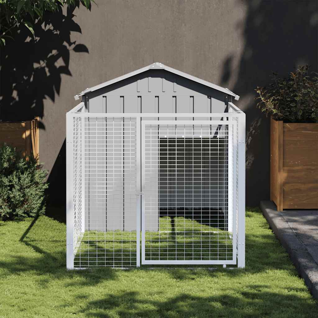 Hundehütte Mit Auslauf 117X201X123 Cm Verzinkter Stahl