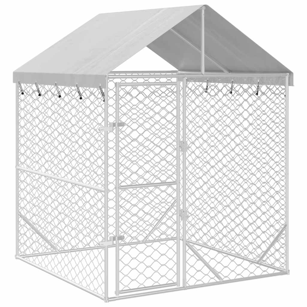 Outdoor-Hundezwinger Mit Dach Silber 2X2X2,5 M Verzinkter Stahl