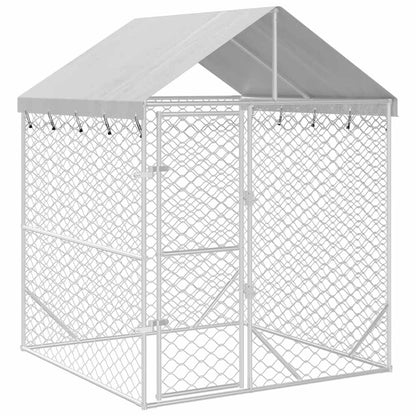 Outdoor-Hundezwinger Mit Dach Silber 2X2X2,5 M Verzinkter Stahl