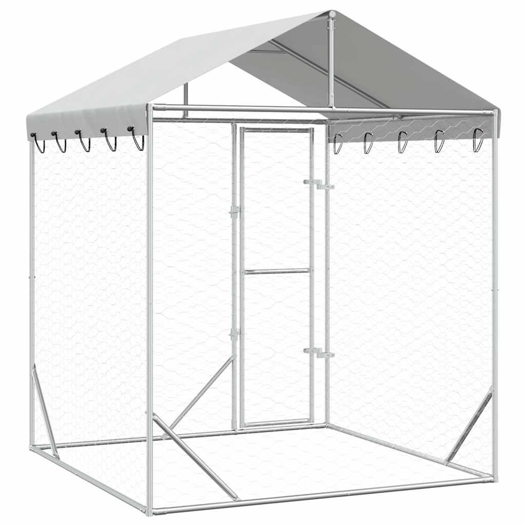 Outdoor-Hundezwinger Mit Dach Silber 2X2X2,5 M Verzinkter Stahl
