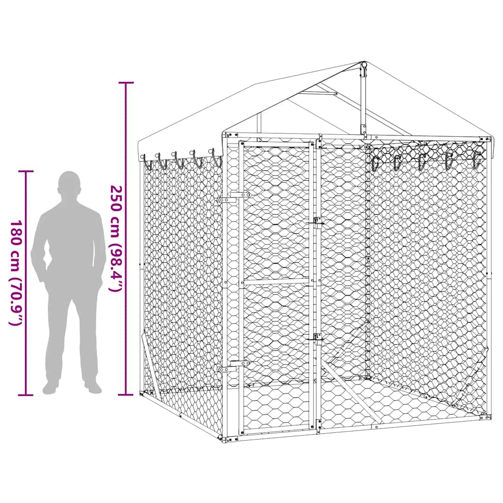 Outdoor-Hundezwinger Mit Dach Silber 2X2X2,5 M Verzinkter Stahl