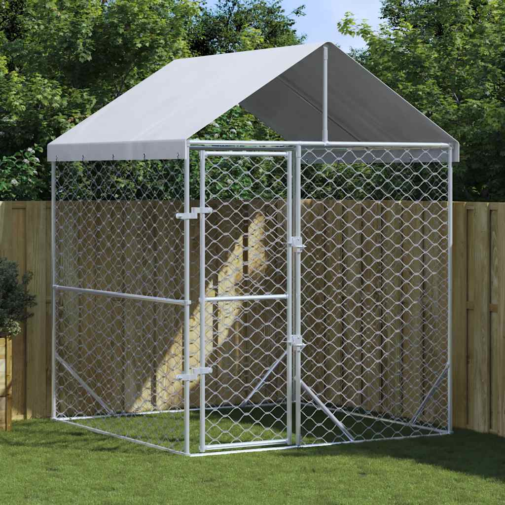 Outdoor-Hundezwinger Mit Dach Silber 2X2X2,5 M Verzinkter Stahl