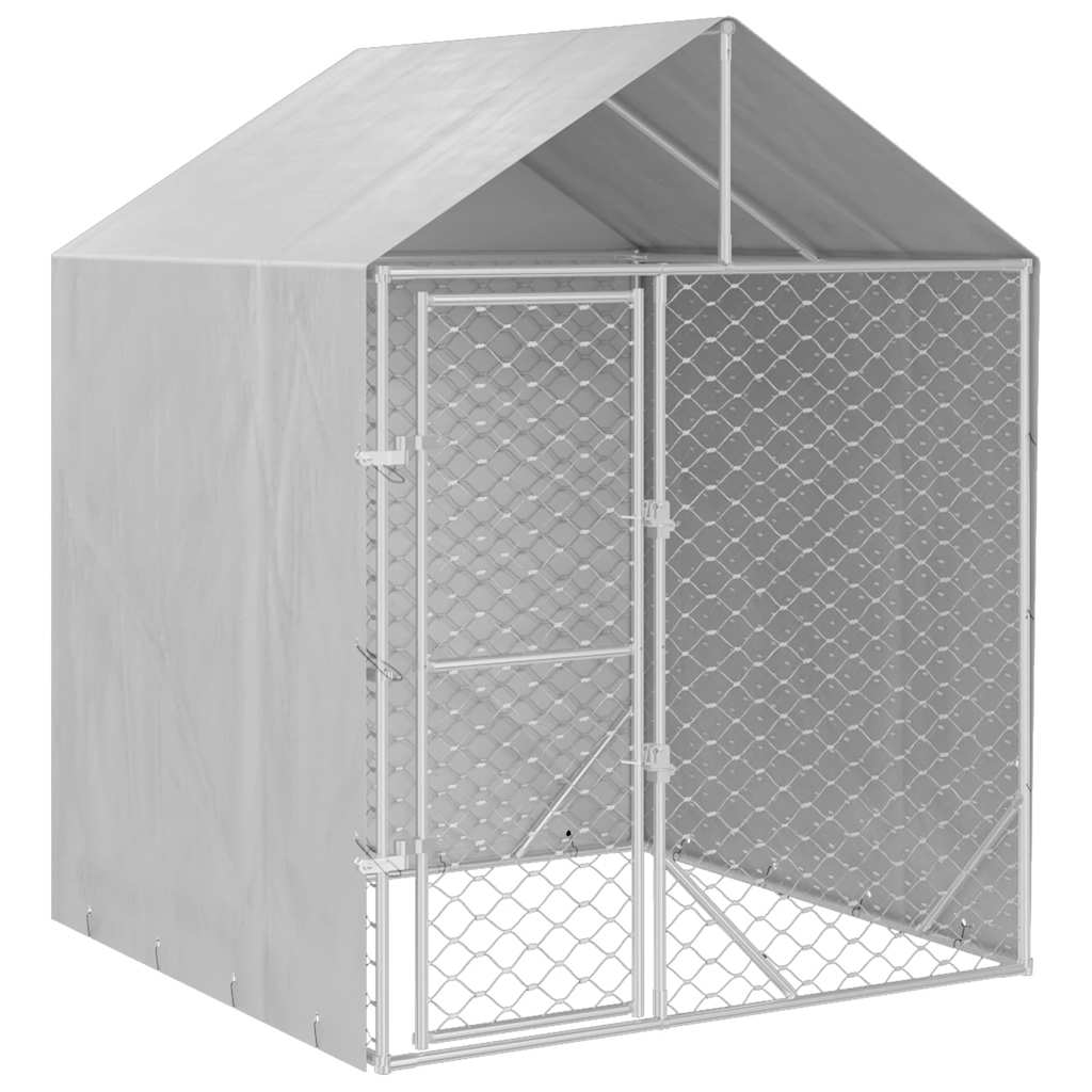 Outdoor-Hundezwinger Mit Dach Silber 2X2X2,5 M Verzinkter Stahl