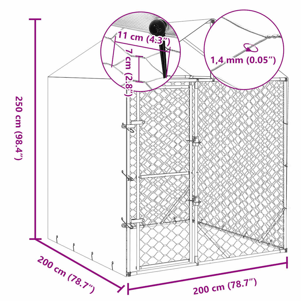 Outdoor-Hundezwinger Mit Dach Silber 2X2X2,5 M Verzinkter Stahl
