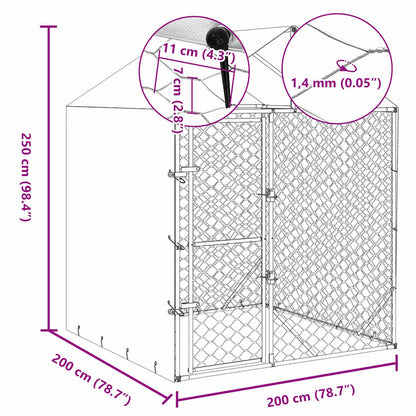 Outdoor-Hundezwinger Mit Dach Silber 2X2X2,5 M Verzinkter Stahl