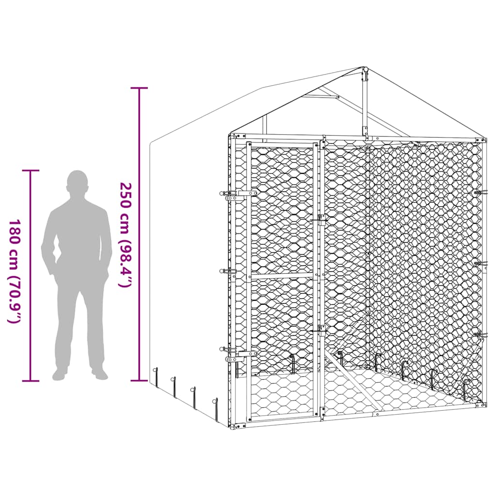 Outdoor-Hundezwinger Mit Dach Silber 2X2X2,5 M Verzinkter Stahl
