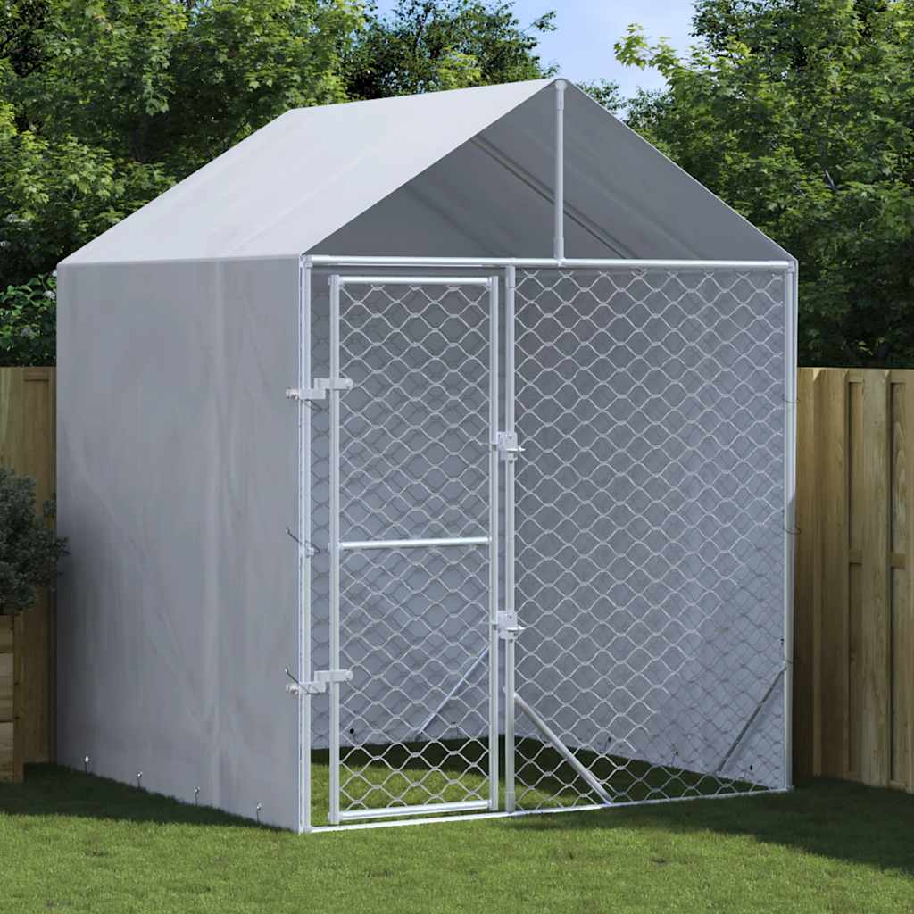 Outdoor-Hundezwinger Mit Dach Silber 2X2X2,5 M Verzinkter Stahl