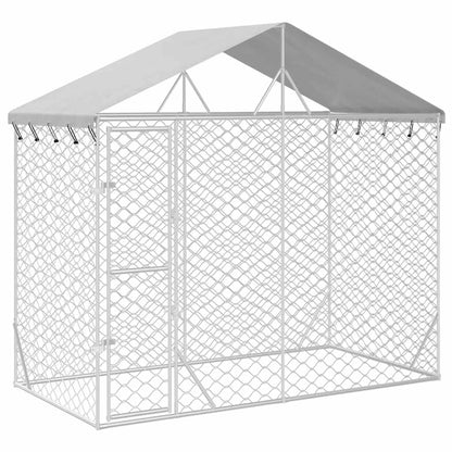 Outdoor-Hundezwinger Mit Dach Silber 3X1,5X2,5M Stahl Verzinkt