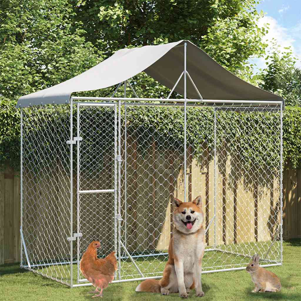 Outdoor-Hundezwinger Mit Dach Silber 3X1,5X2,5M Stahl Verzinkt