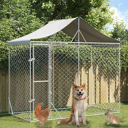 Outdoor-Hundezwinger Mit Dach Silber 3X1,5X2,5M Stahl Verzinkt