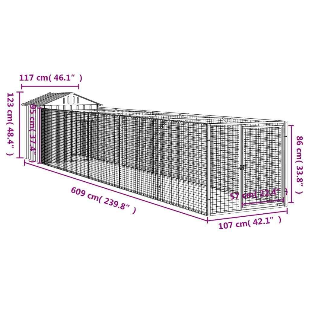 Hundehütte Mit Dach 117X609X123 Cm Verzinkter Stahl