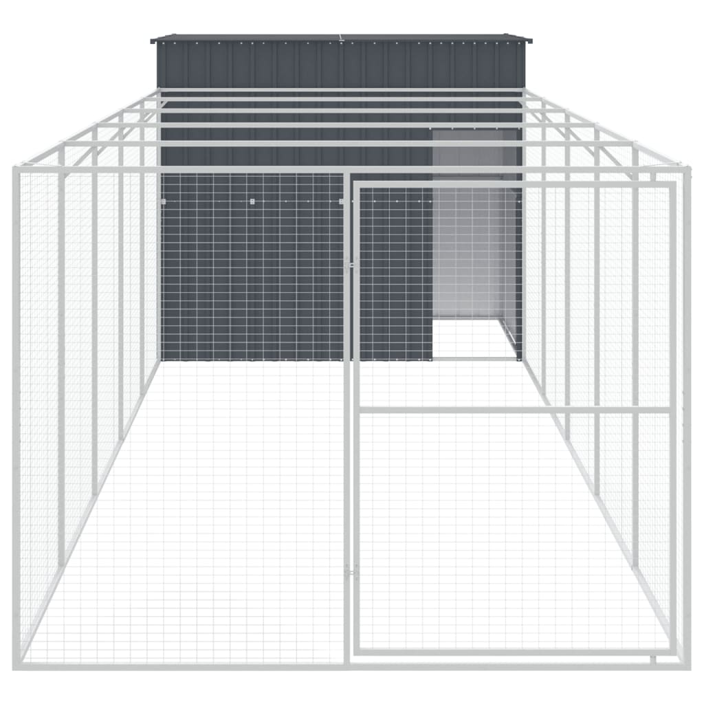 Hundehütte Mit Auslauf 214X661X181Cm Verzinkter Stahl