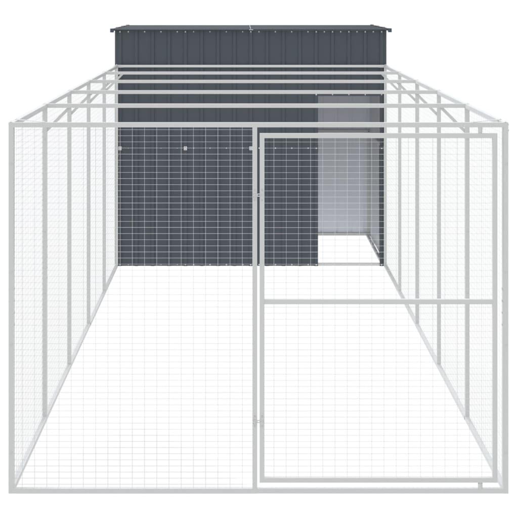 Hundehütte Mit Auslauf 214X661X181Cm Verzinkter Stahl