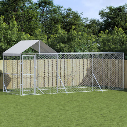 Outdoor-Hundezwinger Mit Dach Silber 2X2X2,5 M Verzinkter Stahl