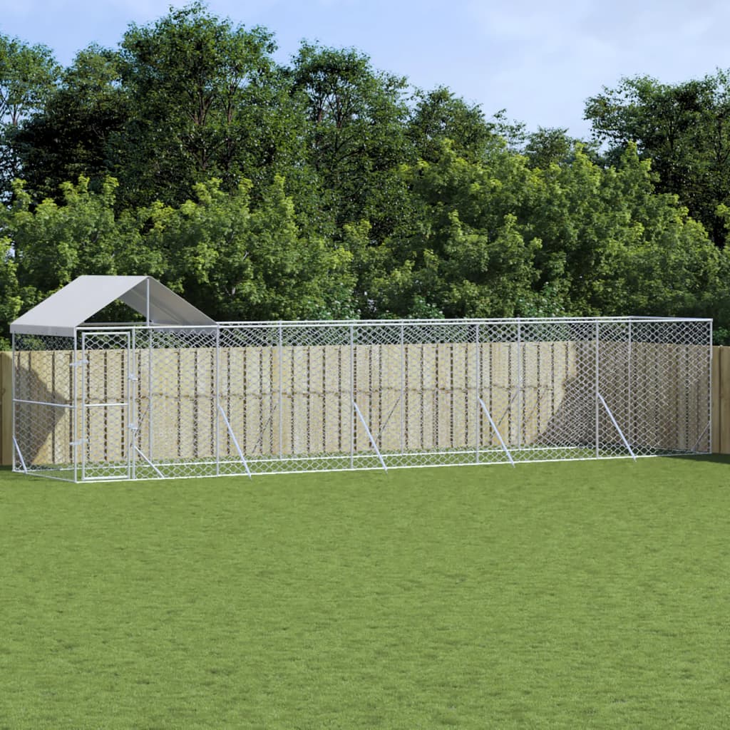 Outdoor-Hundezwinger Mit Dach Silber 2X2X2,5 M Verzinkter Stahl