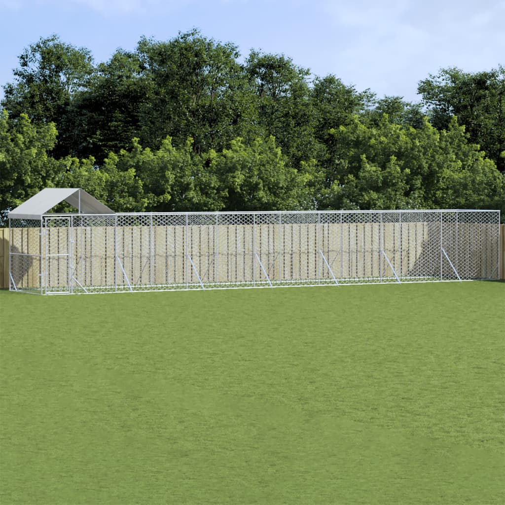 Outdoor-Hundezwinger Mit Dach Silber 2X2X2,5 M Verzinkter Stahl