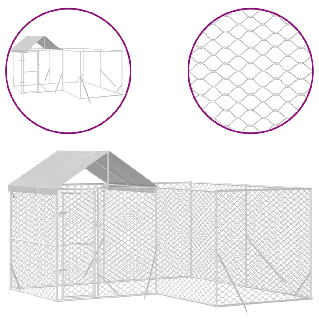 Outdoor-Hundezwinger Mit Dach Silbern 4X4X2,5M Verzinkter Stahl